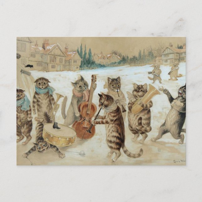 Vintage Christmas Cats singing carols Postcard (Front)