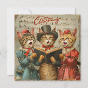 Vintage Christmas Cats Singing Holiday Card