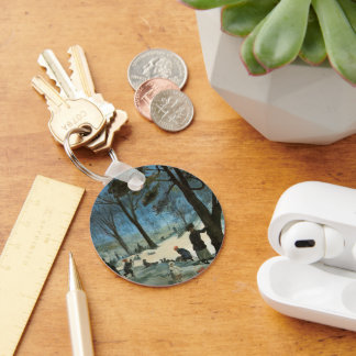 Vintage Christmas, Central Park in Winter Glackens Key Ring