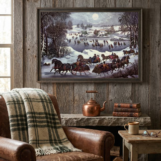 Vintage Christmas, Central Park in Winter Poster