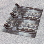Vintage Christmas, Central Park in Winter Wrapping Paper<br><div class="desc">Vintage illustration Merry Christmas holiday snowscape design originally published by Ives titled Central Park in Winter. This love and romance design features young couples riding around in romantic horse drawn sleighs in the moonlight. Ice skaters skating on a frozen pond under a full moon in the night sky.</div>