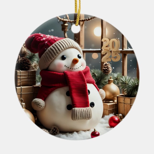 Vintage Christmas - Ceramic Circle Ornament (Front)