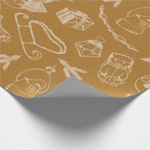 vintage christmas chalk toys hand drawn wrapping paper