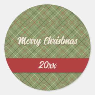 Vintage Christmas Check Classic Round Sticker