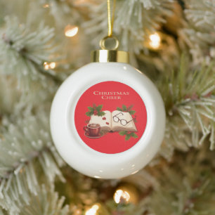 Vintage Christmas Cheer Book Lover's Cosy Holiday Ceramic Ball Christmas Ornament