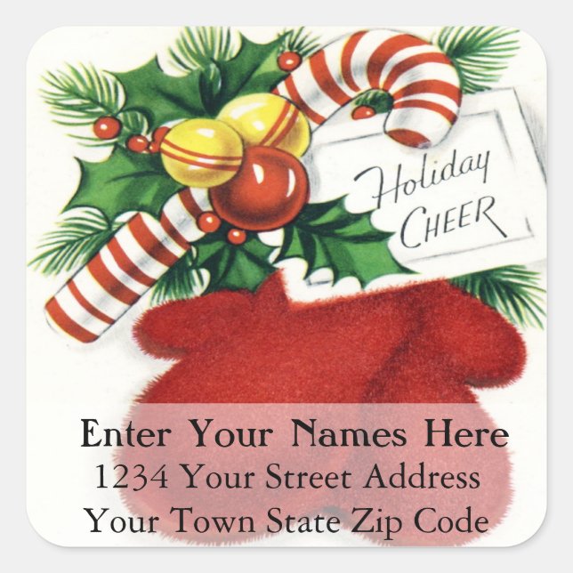 Vintage Christmas Cheer Mittens Address Label (Front)