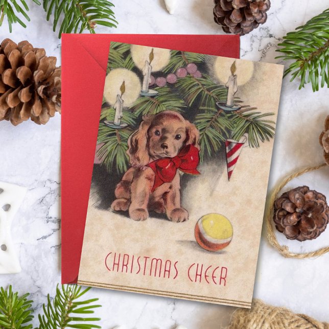 Vintage Christmas Cheer Puppy Holiday Card (Creator Uploaded)