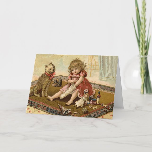 Vintage Christmas Child and Dog Card (Front)