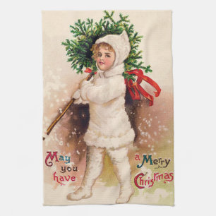 Vintage Christmas Child and tree towel