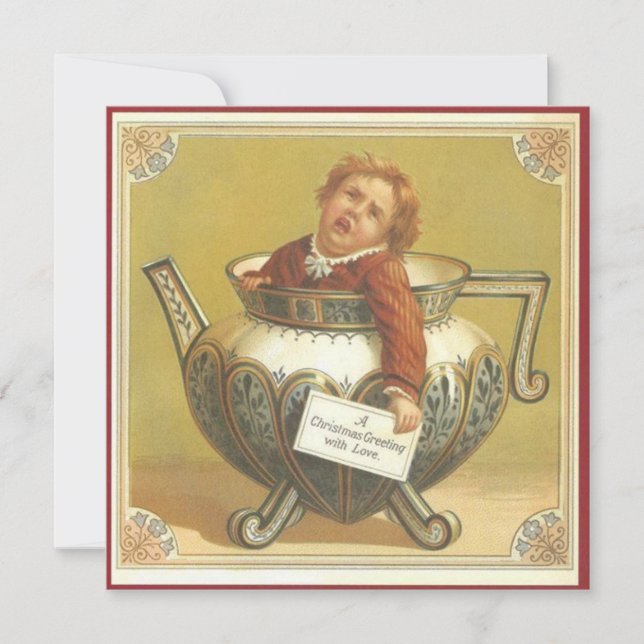 Vintage Christmas Child In Teapot Holiday Card (Front)