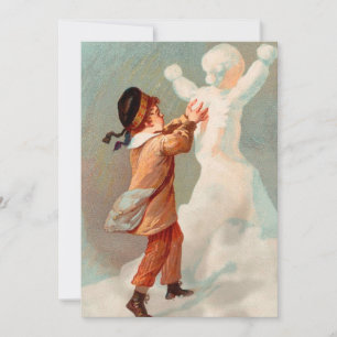 Vintage Christmas Child Makes Snowman Holiday Card