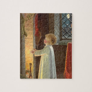 Vintage Christmas, Child Warming by the Fireplace Jigsaw Puzzle