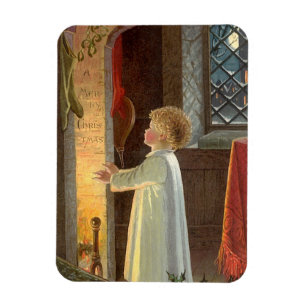Vintage Christmas, Child Warming by the Fireplace Magnet