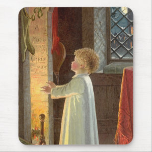 Vintage Christmas, Child Warming by the Fireplace Mouse Mat