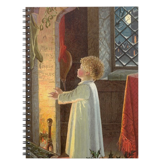 Vintage Christmas, Child Warming by the Fireplace Notebook (Front)
