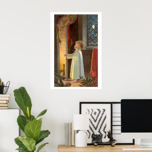 Vintage Christmas, Child Warming by the Fireplace Poster