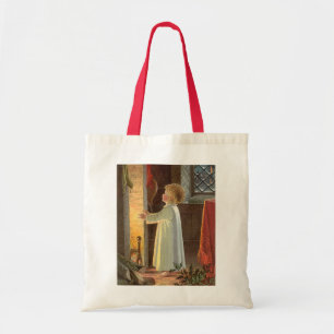Vintage Christmas, Child Warming by the Fireplace Tote Bag