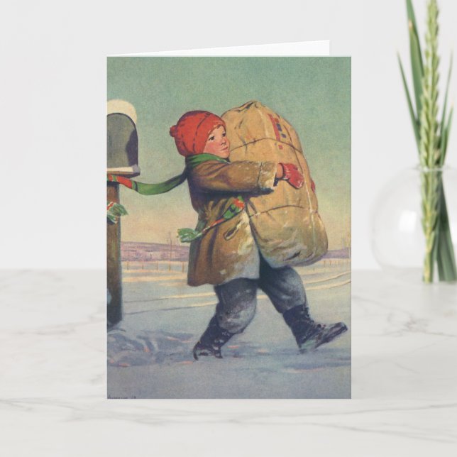 Vintage Christmas, Child with Large Package Holiday Card (Front)
