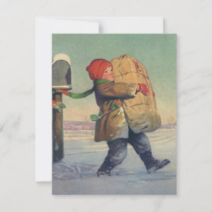 Vintage Christmas, Child with Large Package Holiday Card