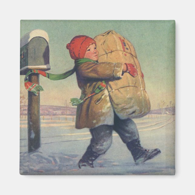 Vintage Christmas, Child with Large Package Magnet (Front)