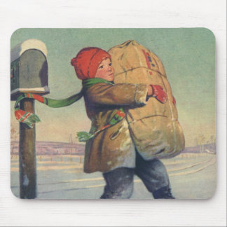 Vintage Christmas, Child with Large Package Mouse Mat