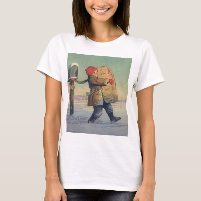 Vintage Christmas, Child with Large Package T-Shirt (Front)