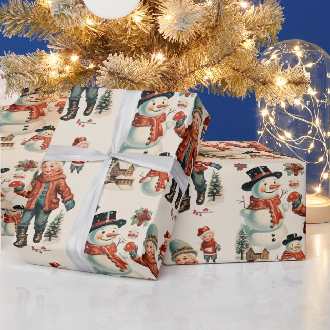 Vintage Christmas Children and Snowmen  Wrapping Paper (Holidays)