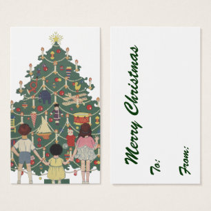 Vintage Christmas Children Around a Decorated Tree