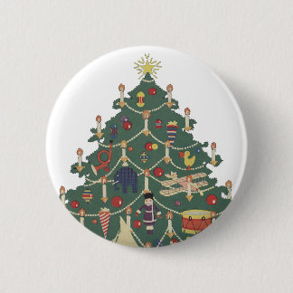 Vintage Christmas Children Around a Decorated Tree 6 Cm Round Badge