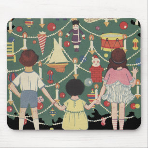 Vintage Christmas Children Around a Decorated Tree Mouse Mat