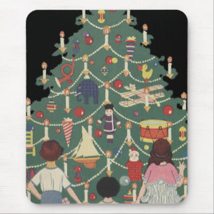 Vintage Christmas Children Around a Decorated Tree Mouse Mat