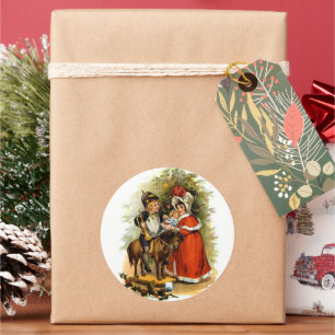 Vintage Christmas Children Classic Round Sticker
