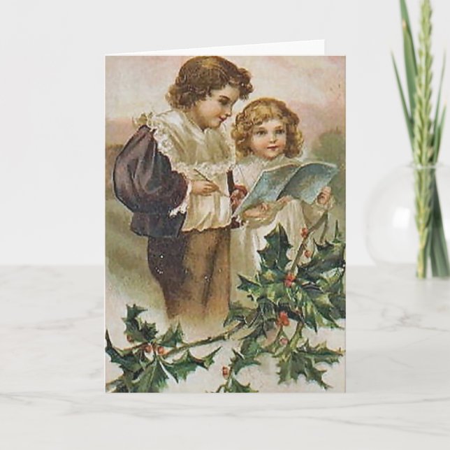 Vintage Christmas Children Holiday Card (Front)