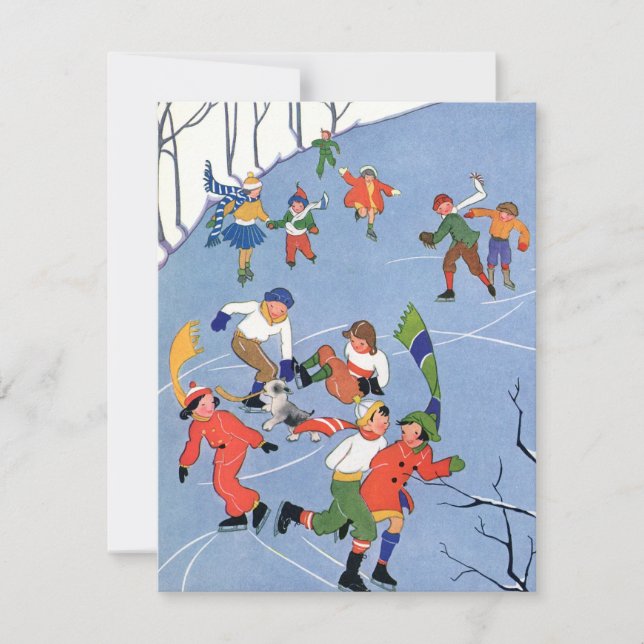 Vintage Christmas, Children Ice Skating Invitation (Front)