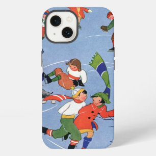 Vintage Christmas, Children Ice Skating on a Lake iPhone 13 Case