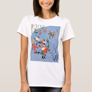 Vintage Christmas, Children Ice Skating on a Lake T-Shirt