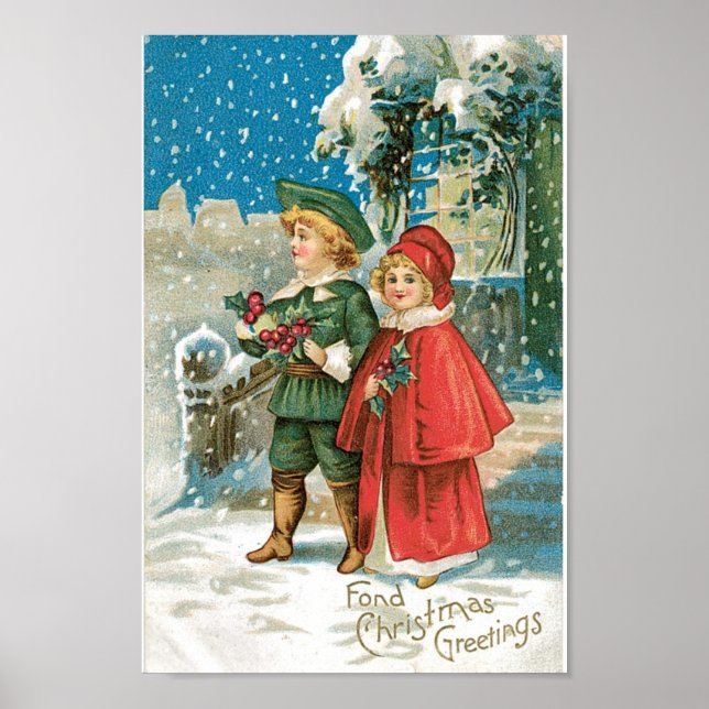 Vintage Christmas Children in the Snow Poster (Front)