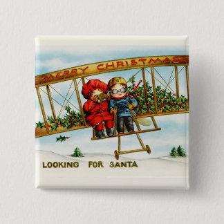 Vintage Christmas Children Looking For Santa 15 Cm Square Badge