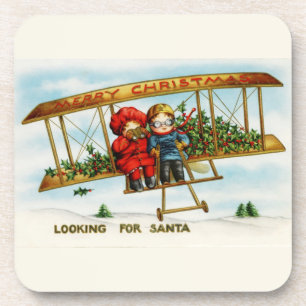 Vintage Christmas Children Looking For Santa Coaster
