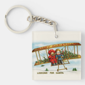 Vintage Christmas Children Looking For Santa Key Ring
