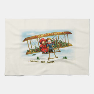 Vintage Christmas Children Looking For Santa Tea Towel