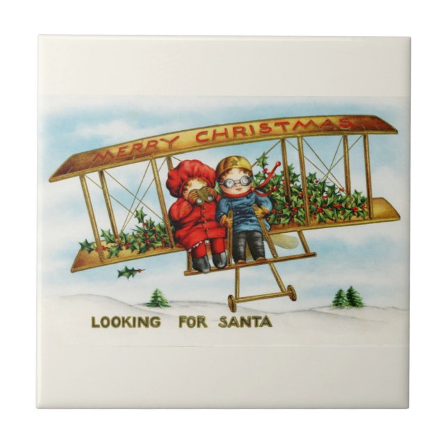 Vintage Christmas Children Looking For Santa Tile (Front)
