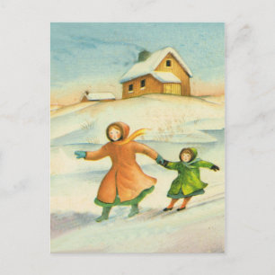 Vintage Christmas, children playing Holiday Postcard