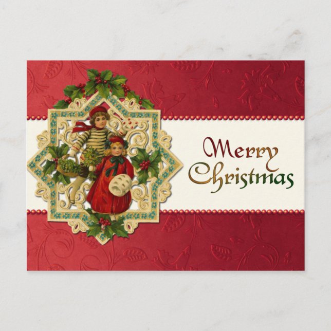 Vintage Christmas Children Postcard (Front)