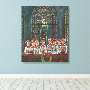 Vintage Christmas Children Singing Choir in Church Canvas Print