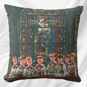 Vintage Christmas Children Singing Choir in Church Cushion