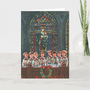 Vintage Christmas Children Singing Choir in Church Holiday Card