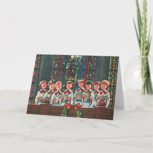 Vintage Christmas Children Singing Choir in Church Holiday Card