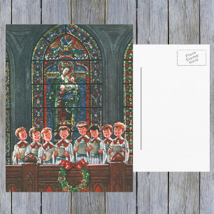 Vintage Christmas Children Singing Choir in Church Holiday Postcard