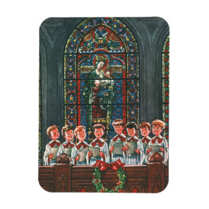 Vintage Christmas Children Singing Choir in Church Magnet